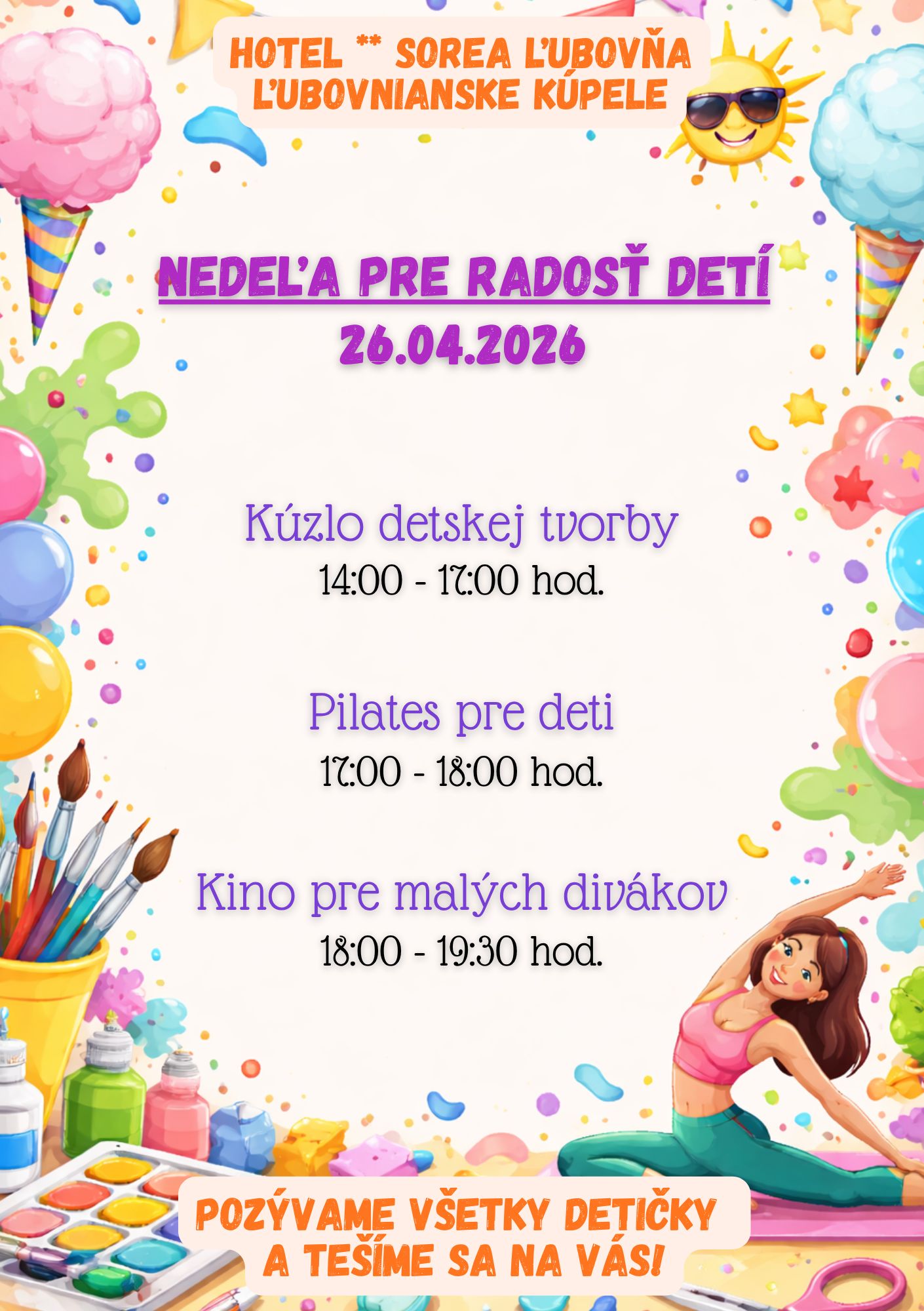 Nedeľa pre radosť detí - 26.04.2026 - Hotel SOREA ĽUBOVŇA