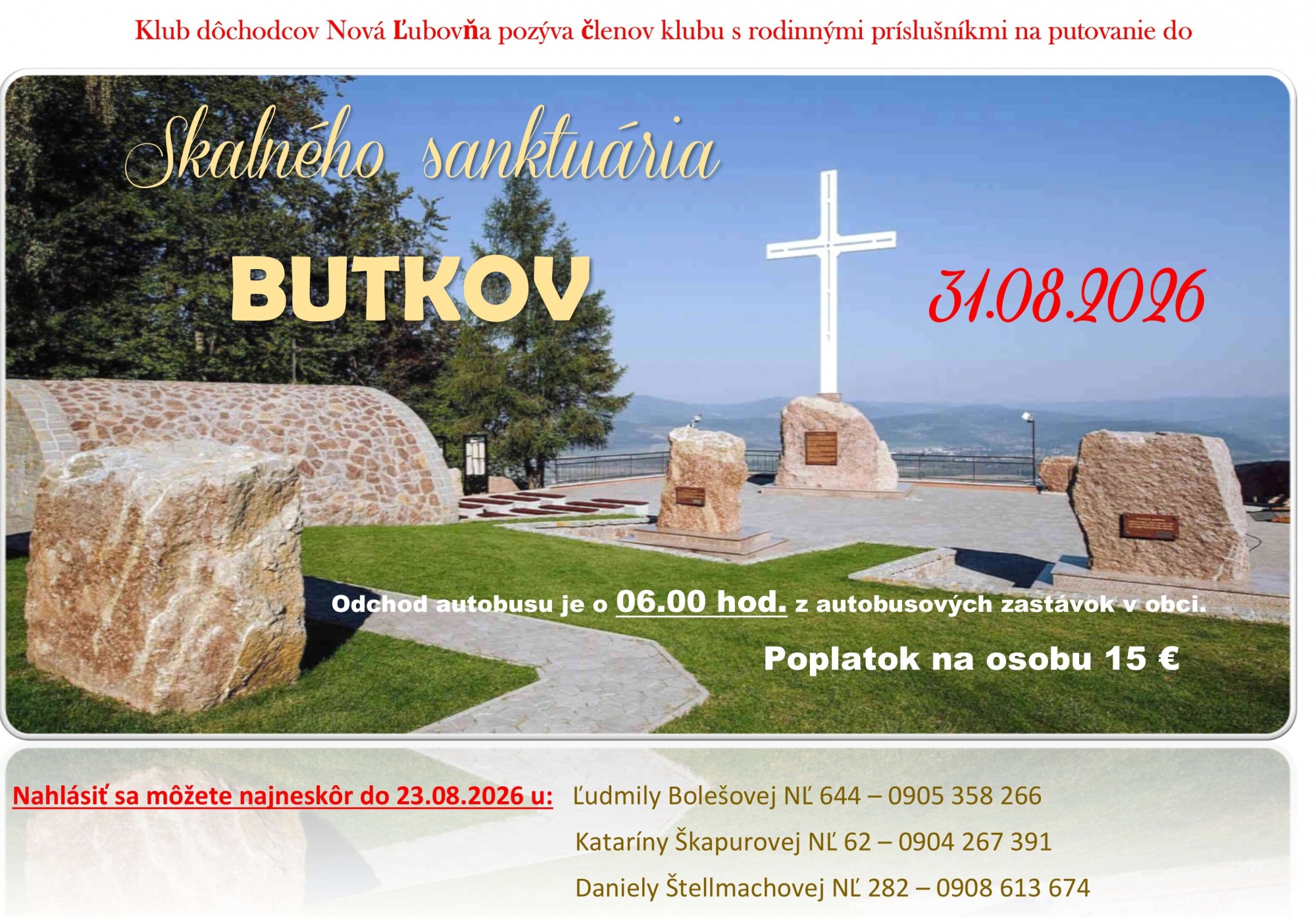 KD v Novej Ľubovni pozýva členov klubu s rodinnými príslušníkmi na putovanie do Skalného sanktuária BUTKOV 31.08.2026