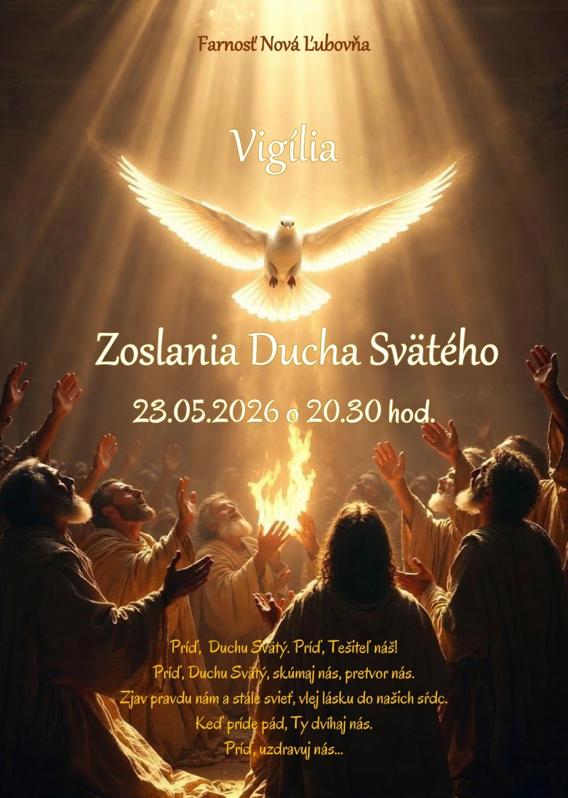 Vigília Zoslania Ducha Svätého 23.05.2026, Farnosť Nová Ľubovňa