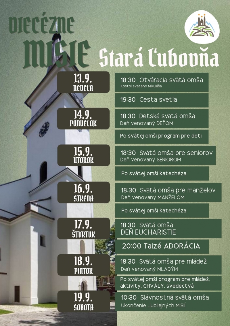 Diecézne misie - Stará Ľubovňa - 13.09.2026 - 19.09.2026