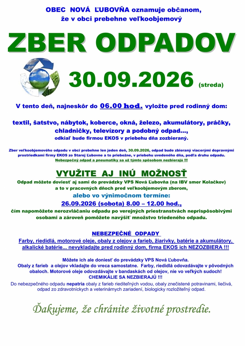 Veľkoobjemový zber odpadov - 30.09.2026
