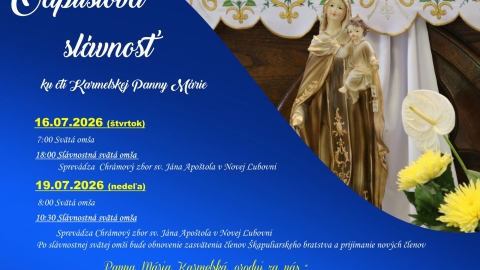 Odpustová slávnosť ku cti Karmelskej Panny Márie 16.07.2026 a 19.07.2026