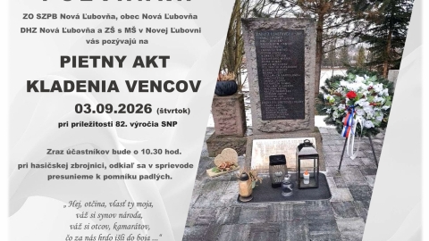 Pietny akt kladenia vencov -  03.09.2026 o 10.30 hod.