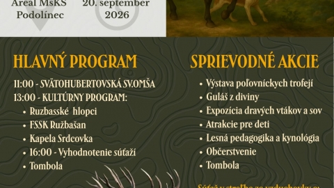 Deň sv. Huberta - 20.09.2026, Podolínec
