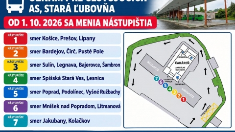Oznam pre cestujúcich  - od 01.10.2026 sa menia nástupištia - Autobusová stanica Stará Ľubovňa